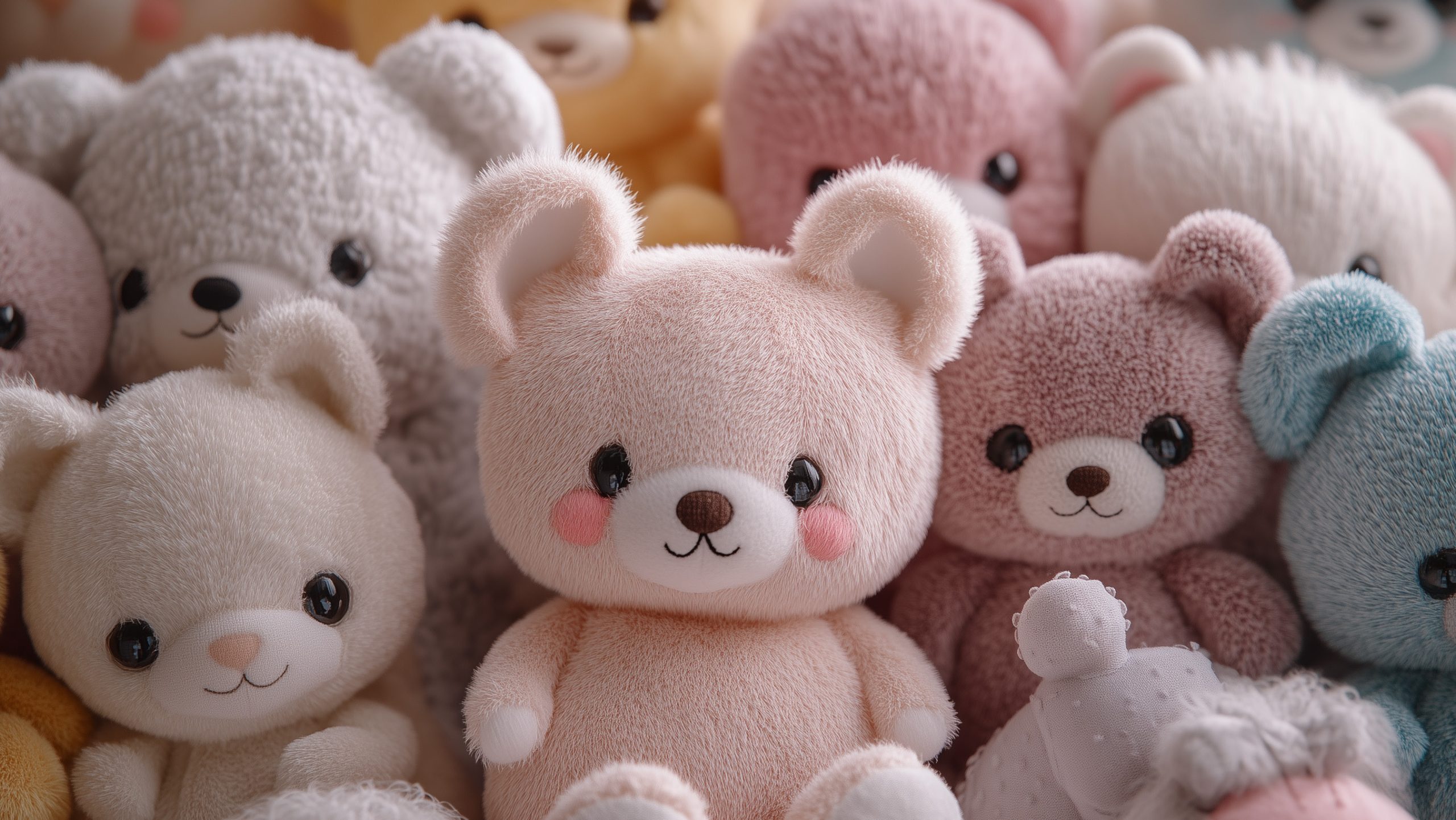 Pastel plush bear collection: cuddly toy modules with on-device intelligence