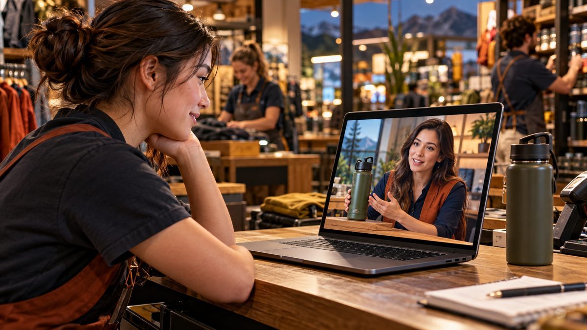 An employee learning from a Synth Human instructor on a laptop
